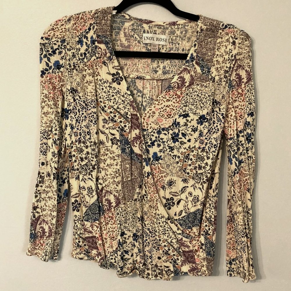KNOX ROSE Shirt Size XS Extra Small Multicolor Floral Hippie Boho Festival Fall